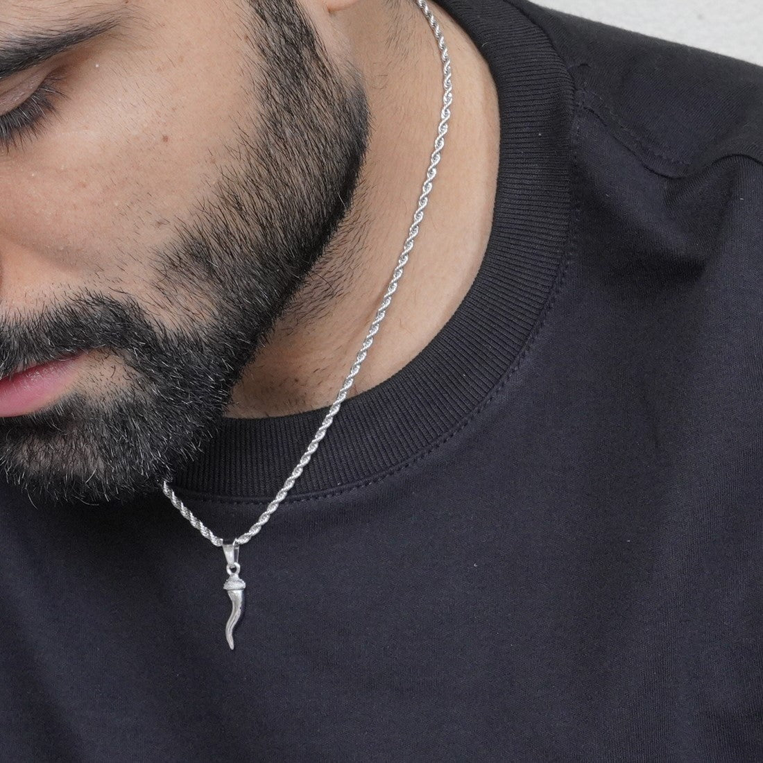 Italian Horn Pendant - Silver