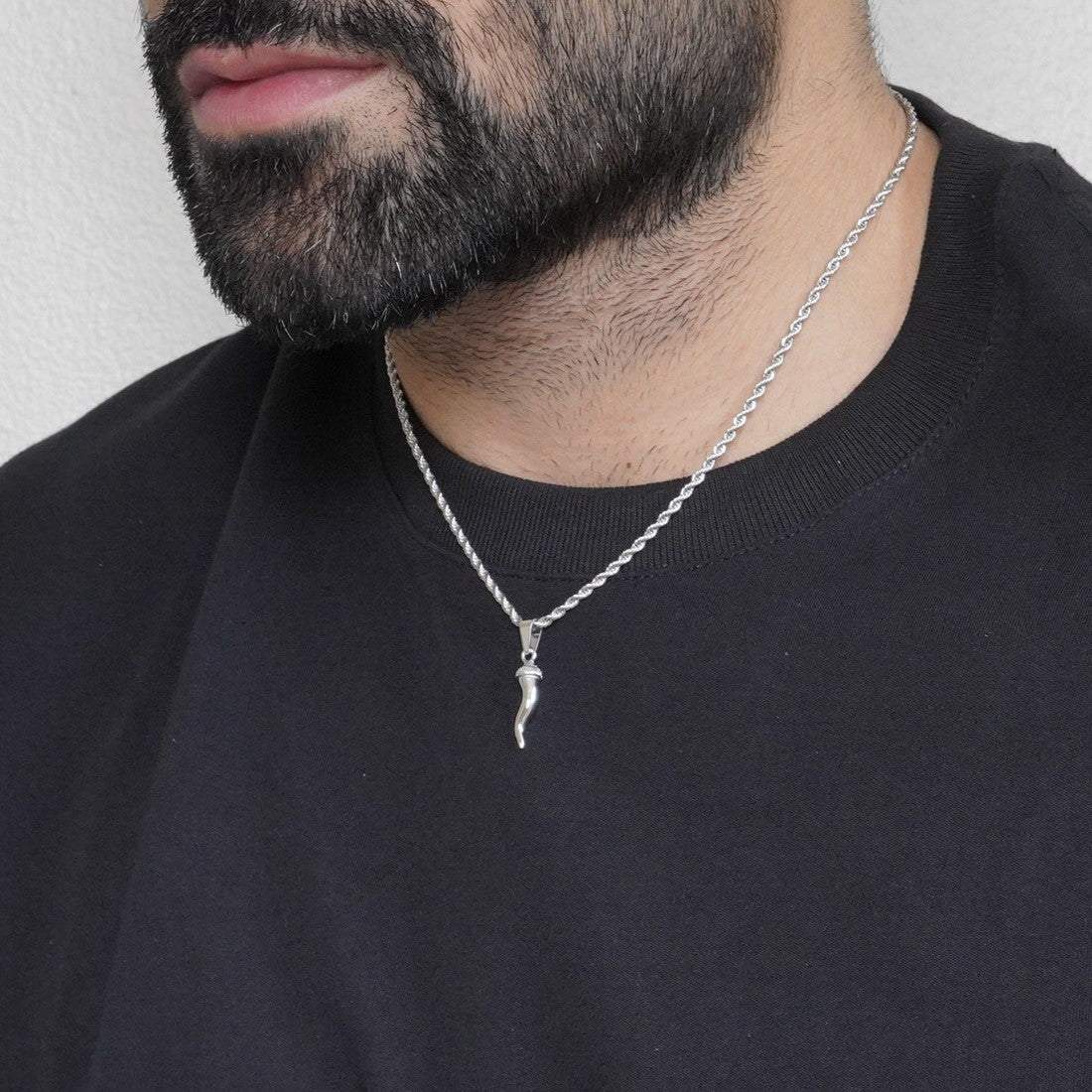 Italian Horn Pendant - Silver
